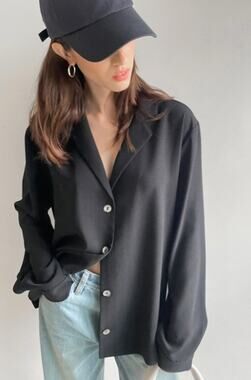 OAK + FORT Oversized Blouse Long Sleeve Button Up Shirt Top Shacket Black